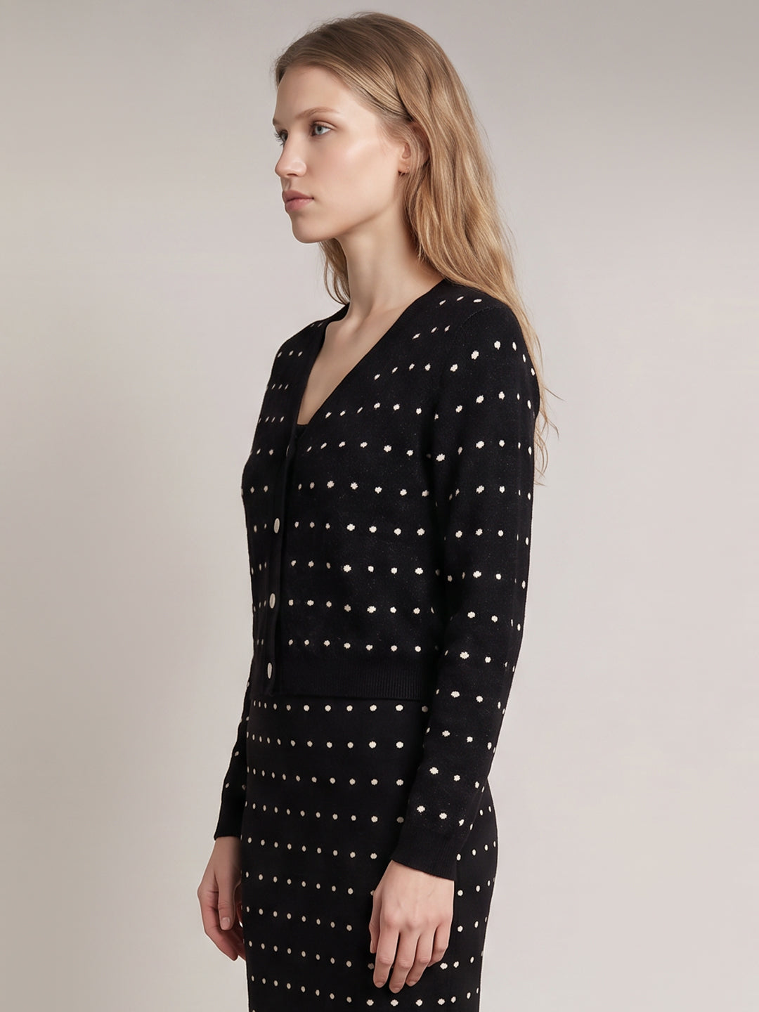 Black Printed Knit Cardigan