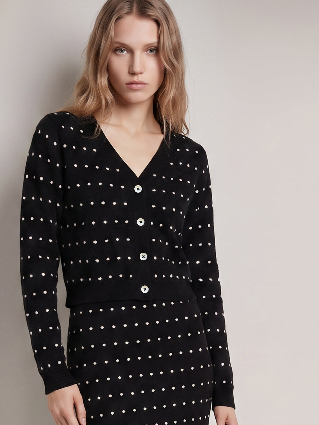 Black Printed Knit Cardigan
