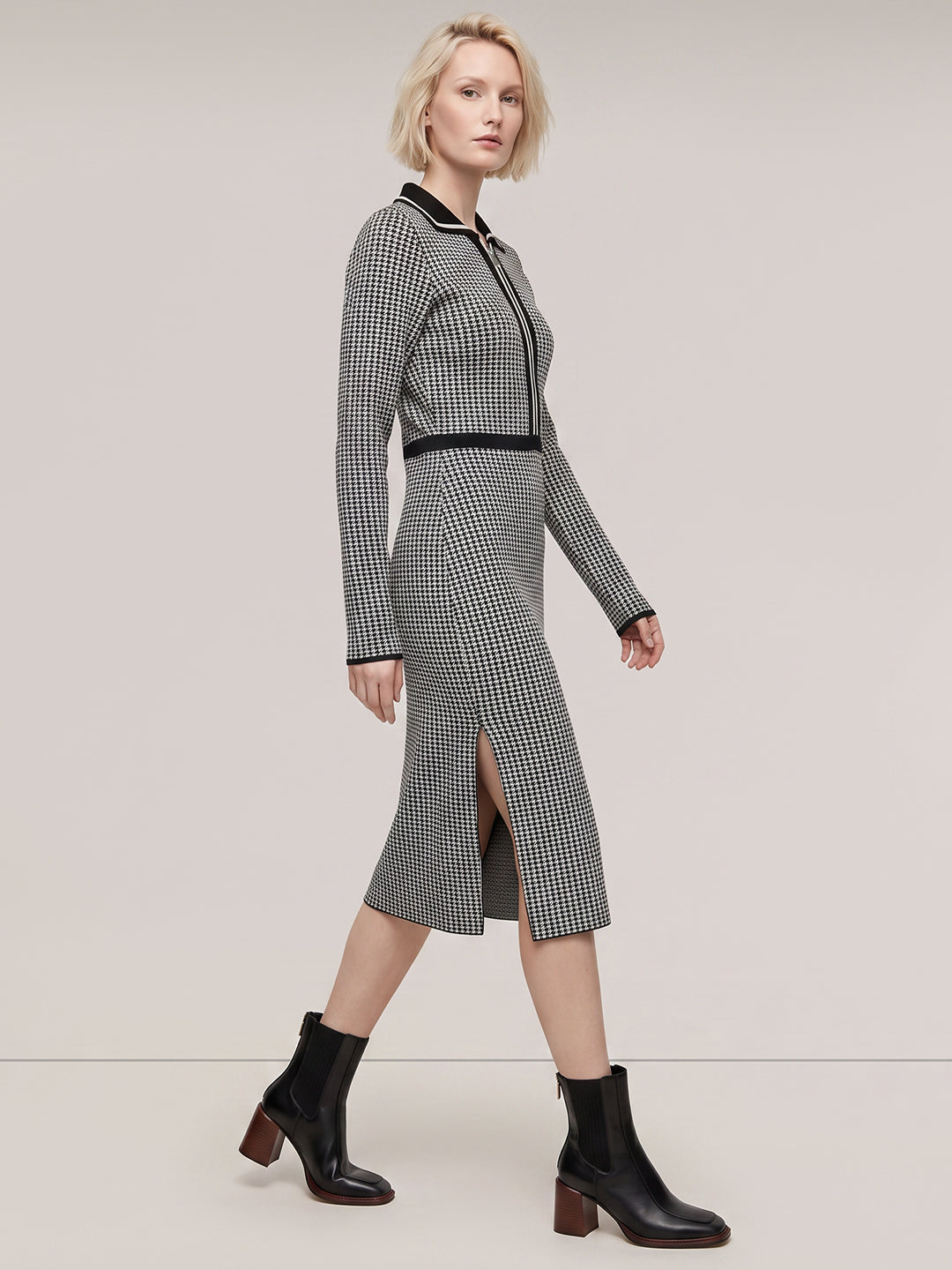 Houndstooth Knit Midi Dress