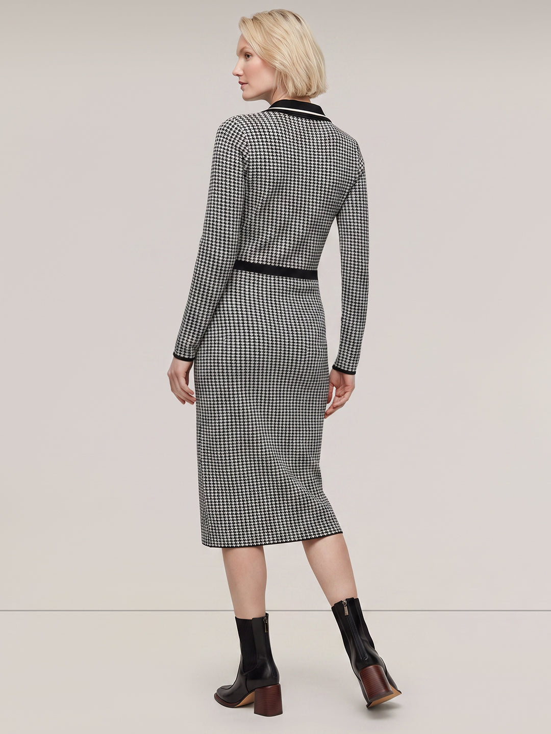 Houndstooth Knit Midi Dress