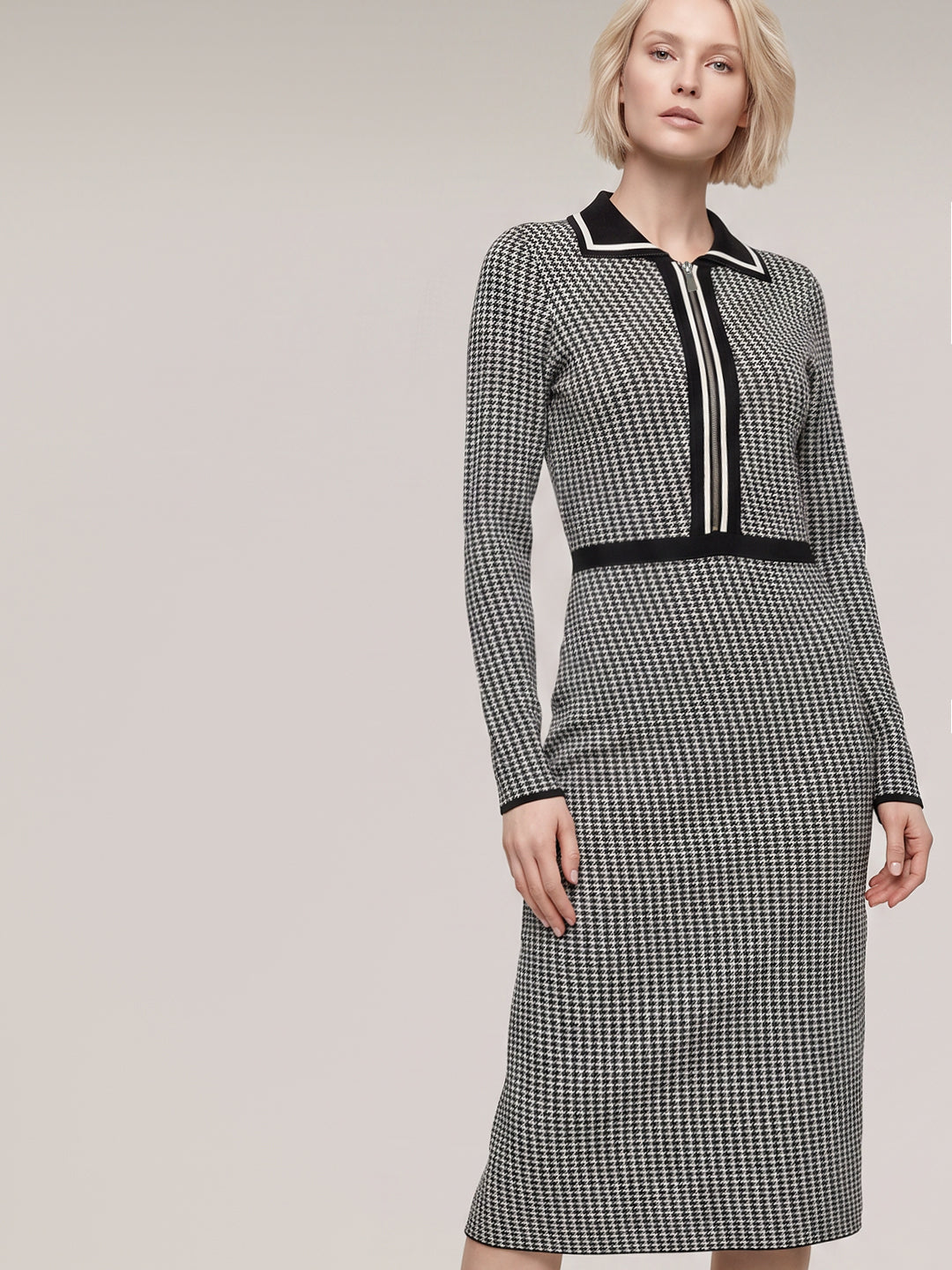 Houndstooth Knit Midi Dress