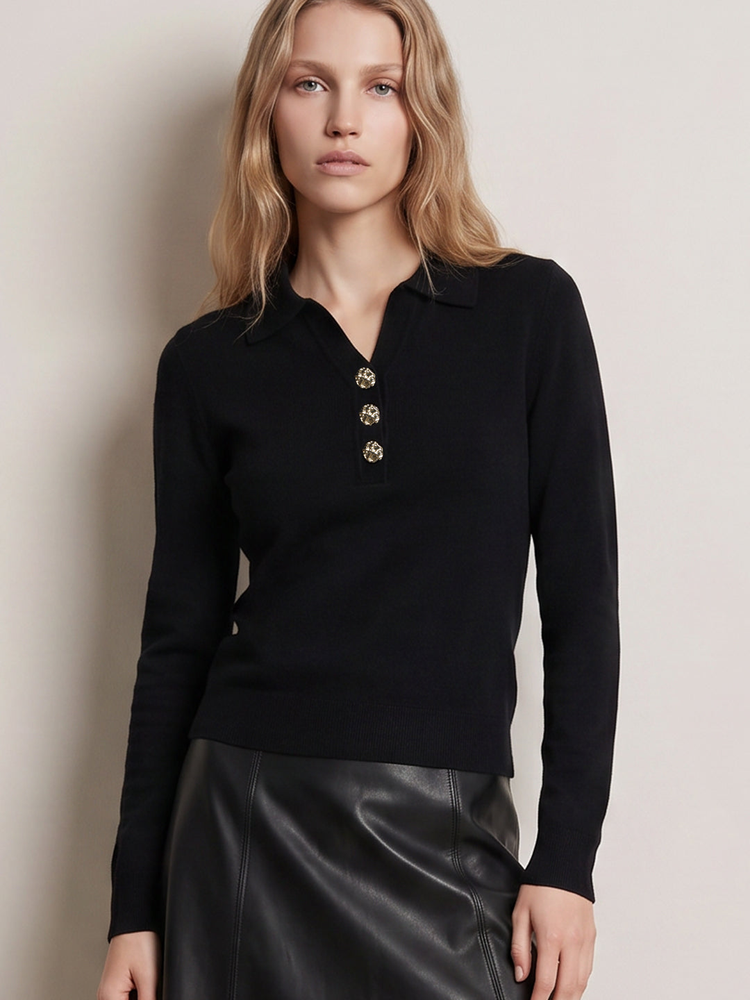 Black Full Sleeves Knit Top