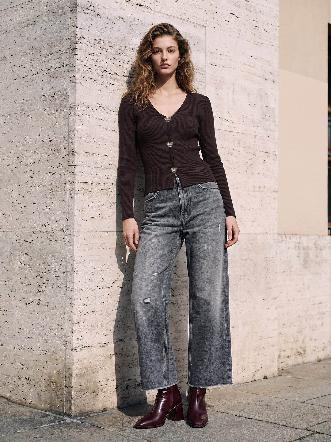 Dark Brown V-Neck Top