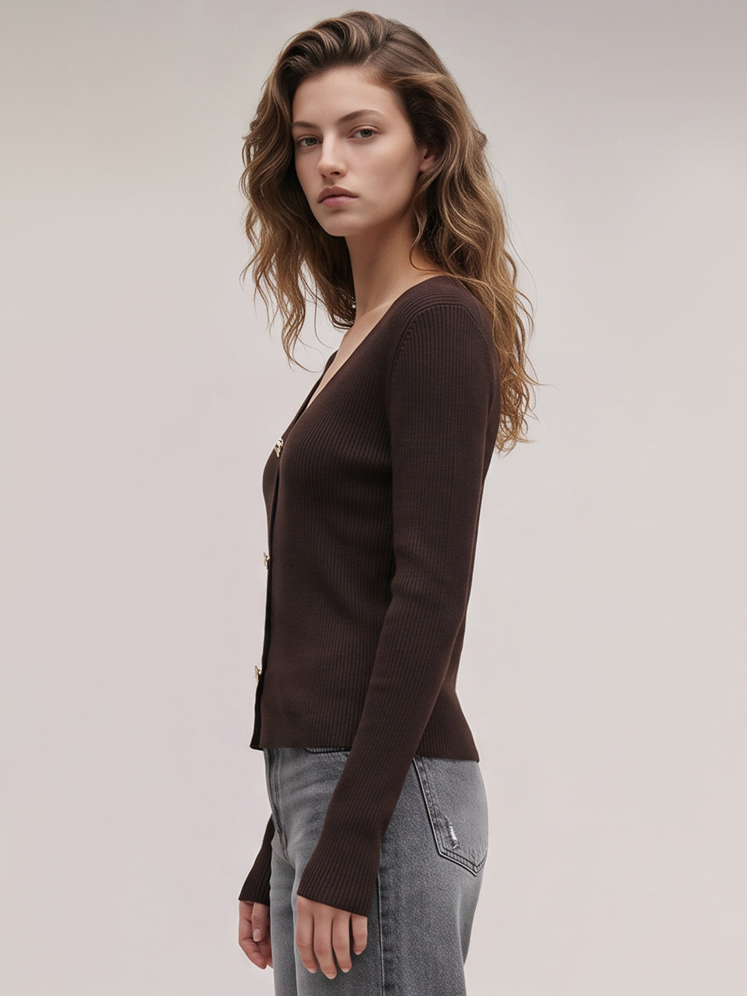 Dark Brown V-Neck Top