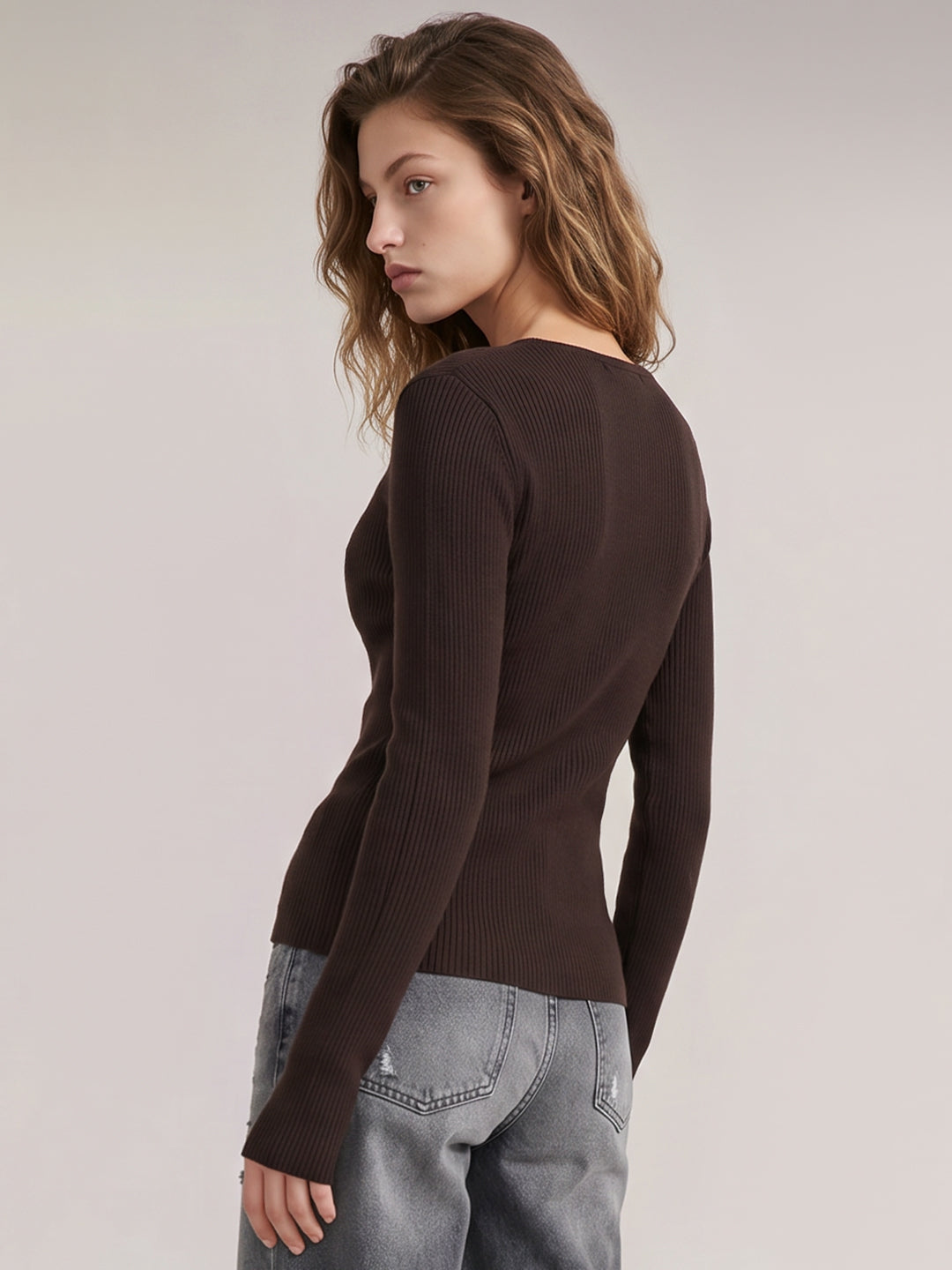 Dark Brown V-Neck Top