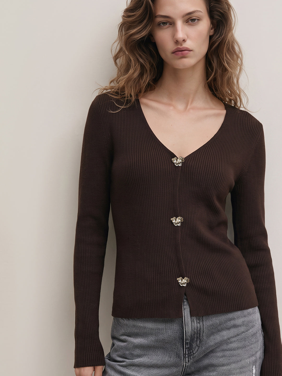 Dark Brown V-Neck Top