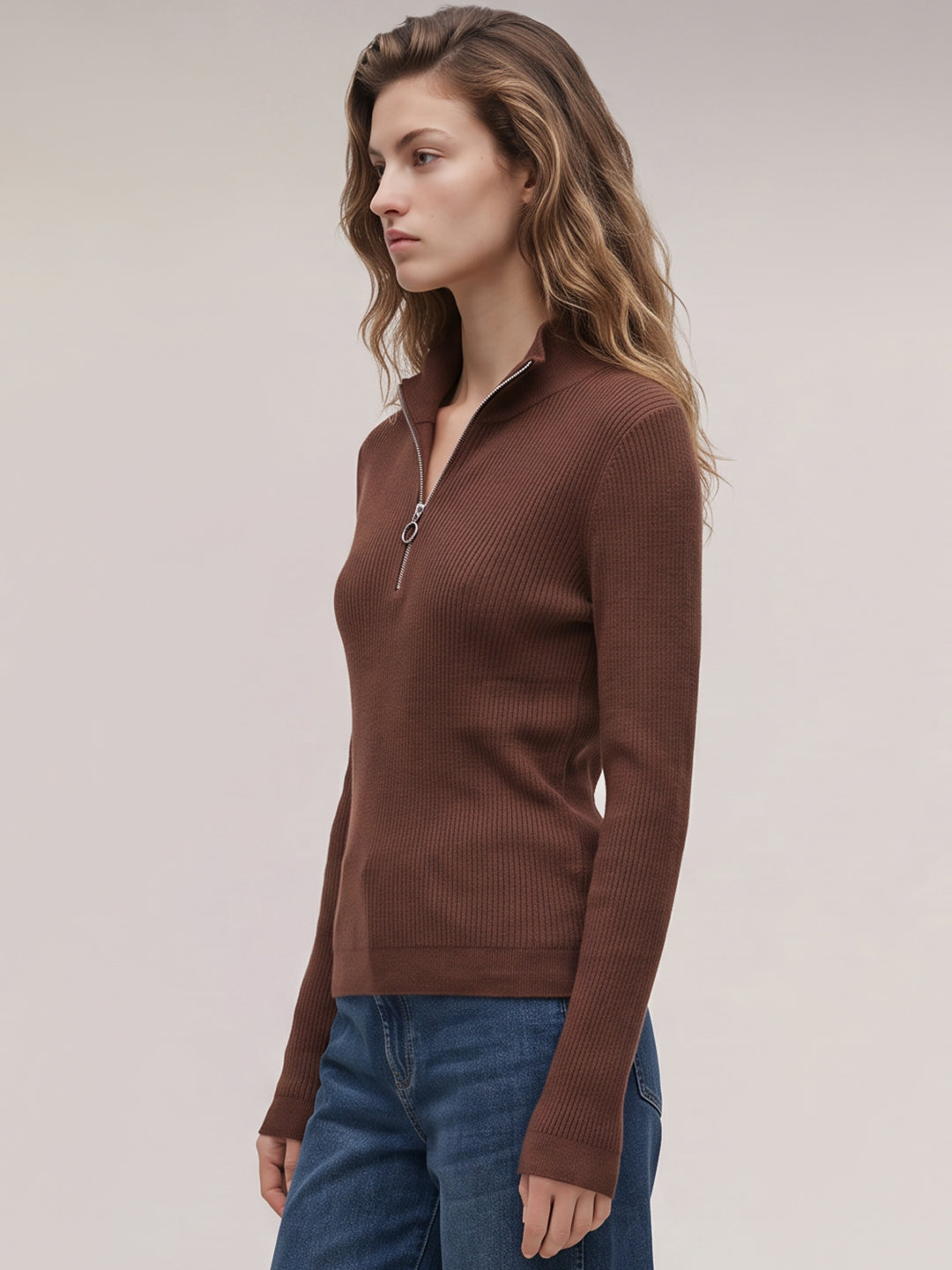 Dark Brown Ribbed Knit Top