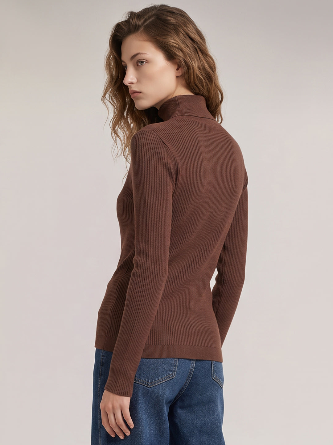 Dark Brown Ribbed Knit Top