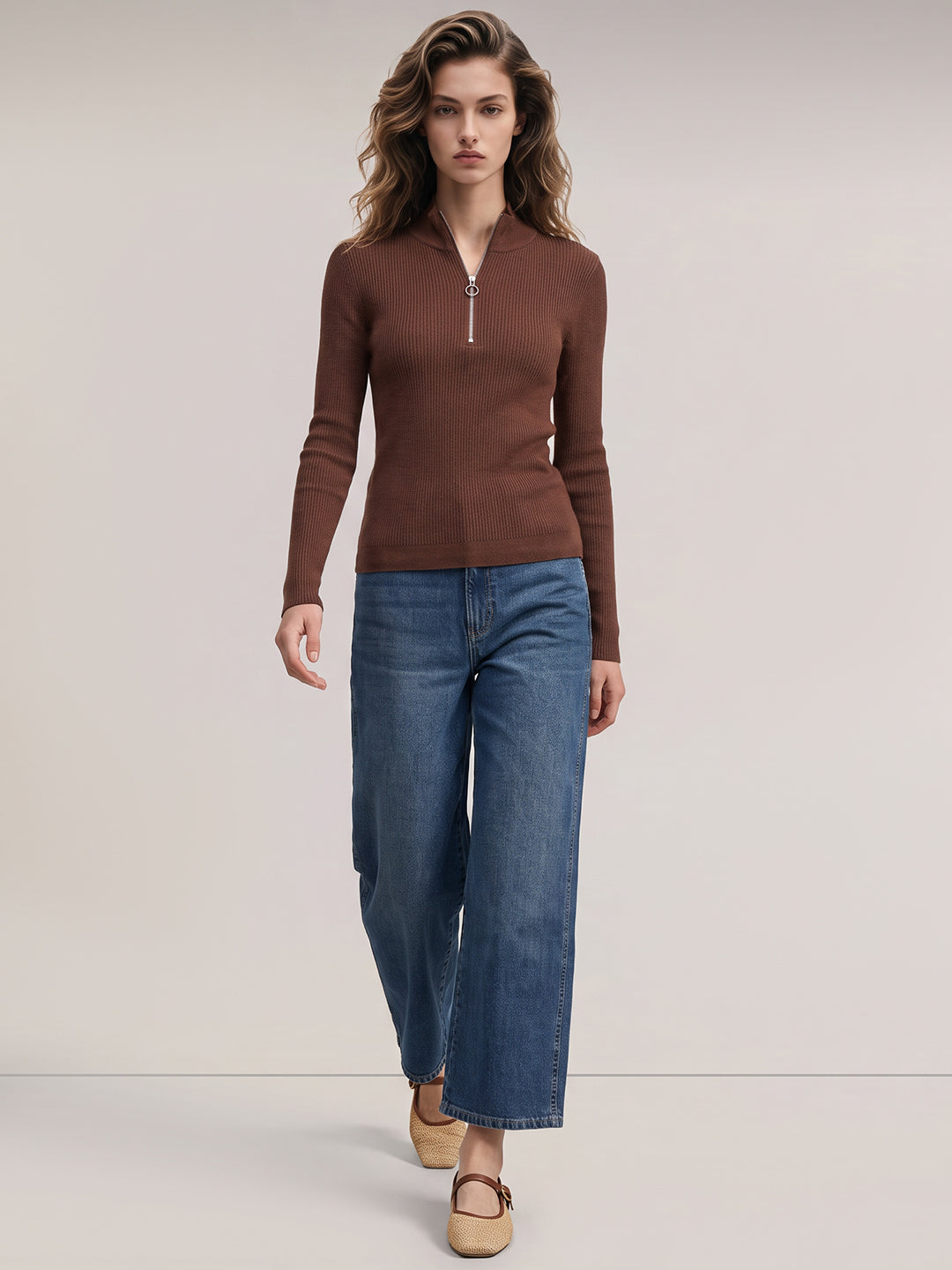 Dark Brown Ribbed Knit Top