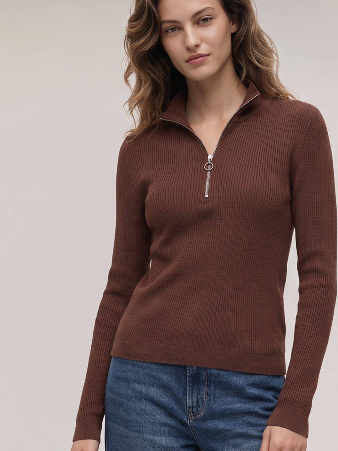 Dark Brown Ribbed Knit Top