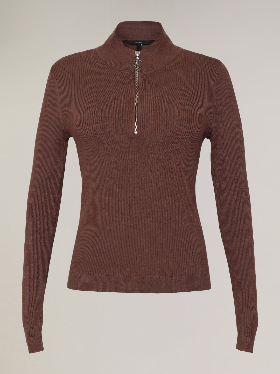 Dark Brown Ribbed Knit Top