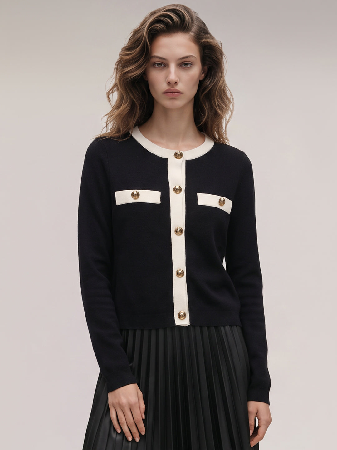 Black contrast-trim cardigan