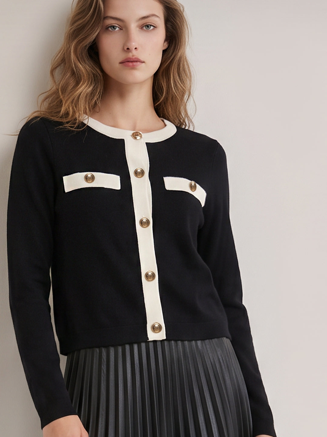 Black contrast-trim cardigan