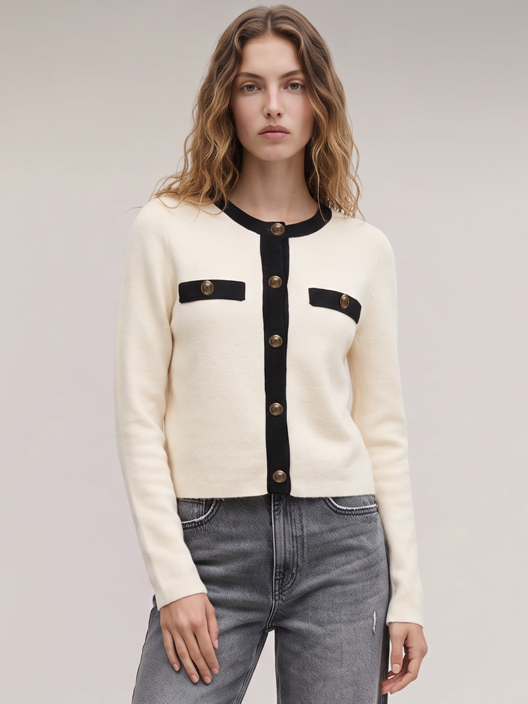 White contrast-trim cardigan