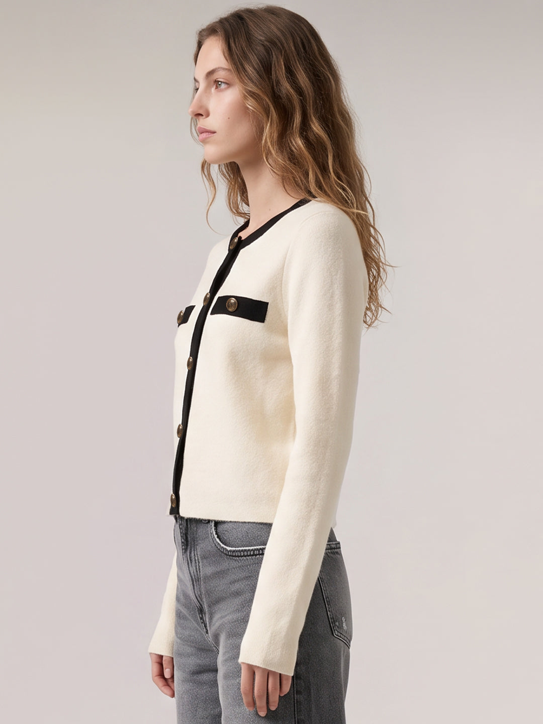 White contrast-trim cardigan