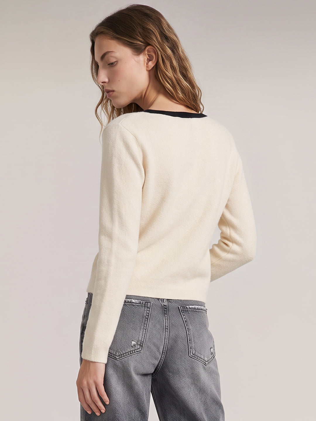 White contrast-trim cardigan