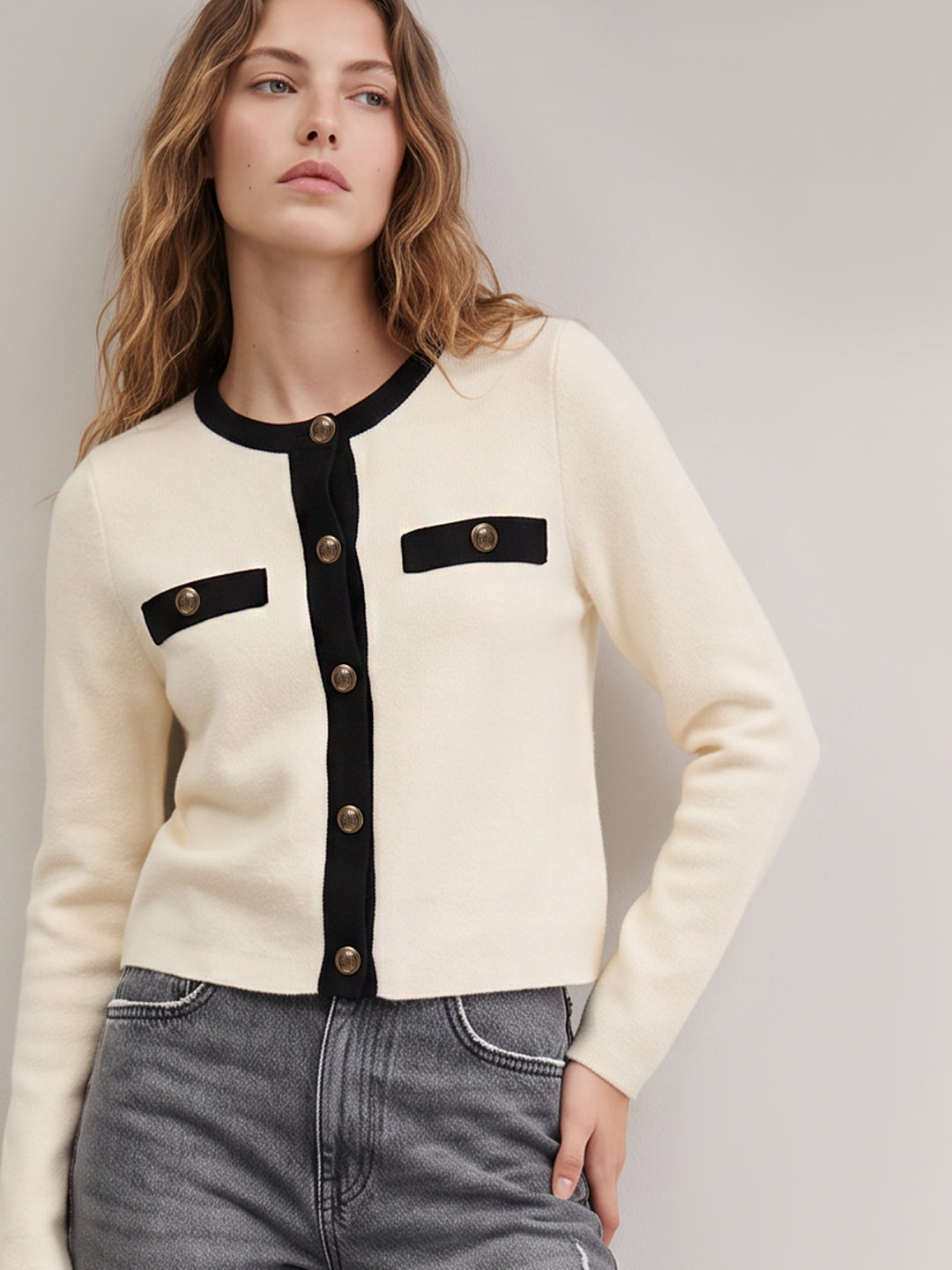 White contrast-trim cardigan