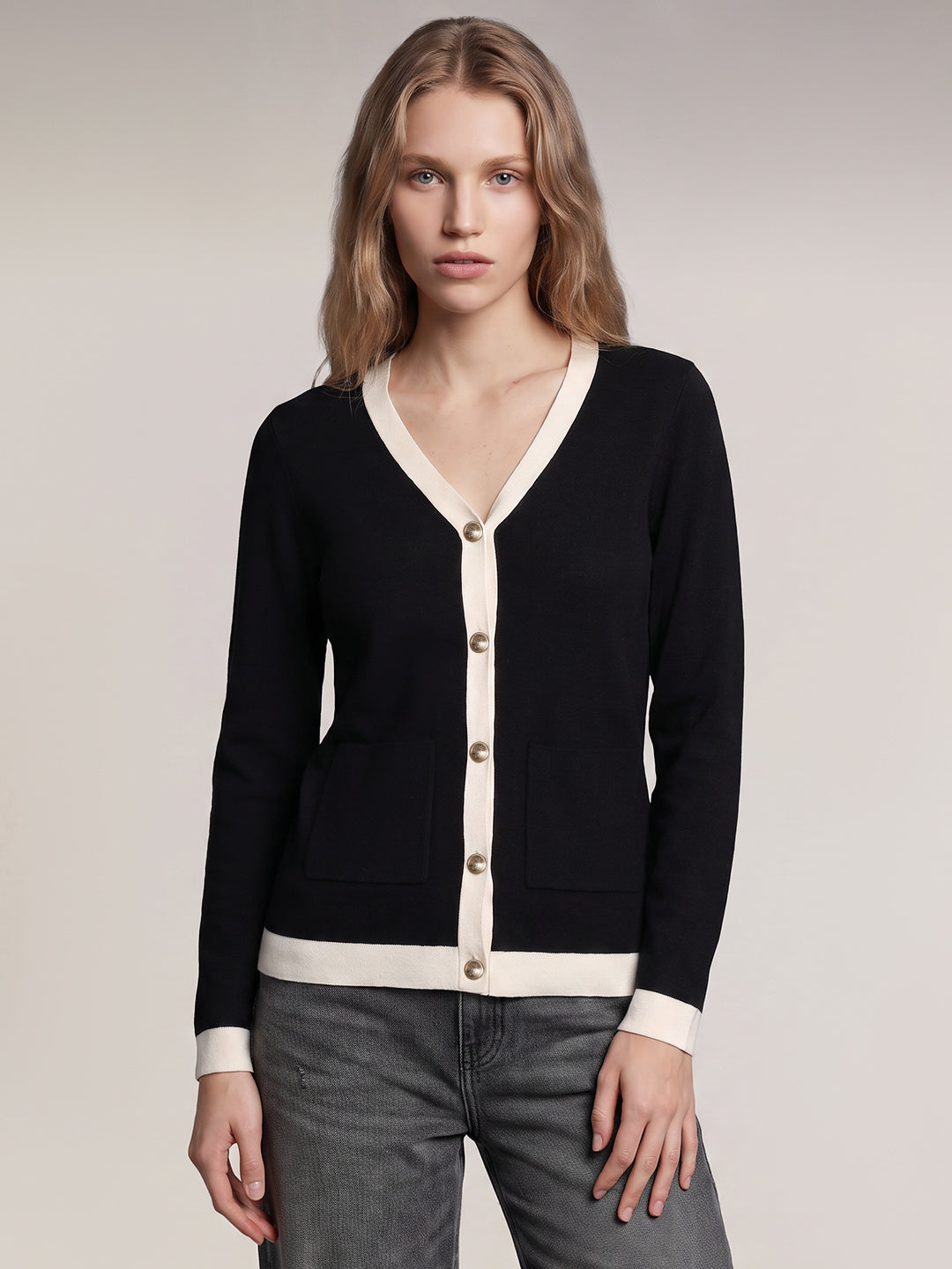 Contrast Trim Knit Cardigan