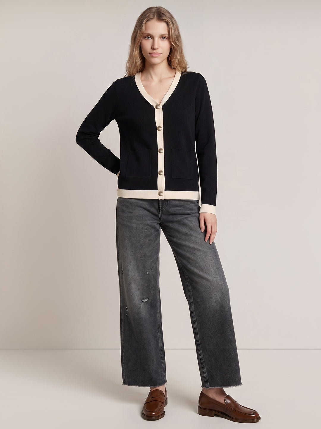 Contrast Trim Knit Cardigan