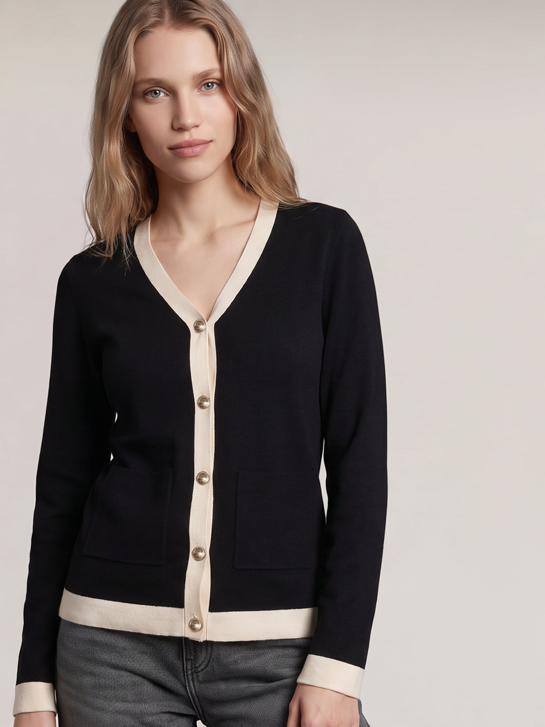 Contrast Trim Knit Cardigan