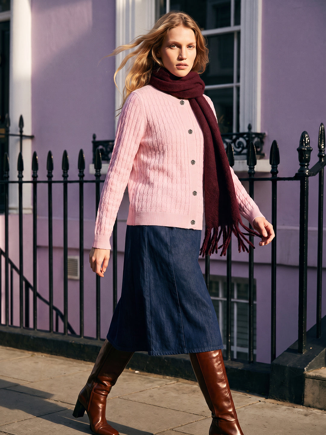 Pink Cable Knit Cardigan