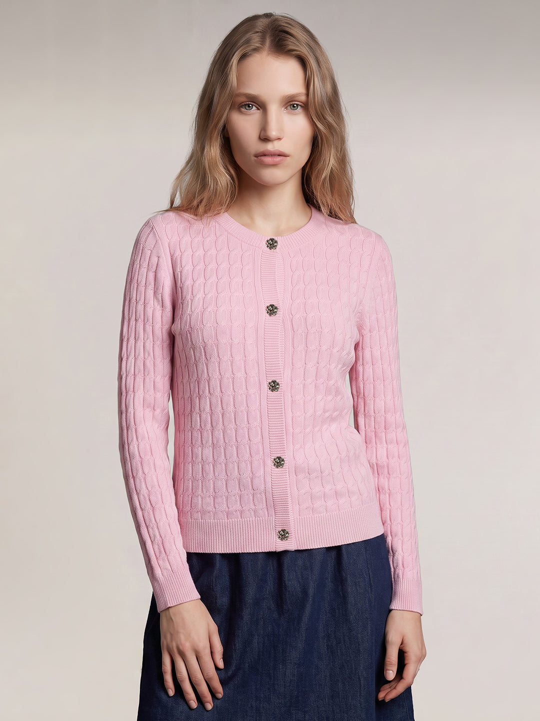 Pink Cable Knit Cardigan