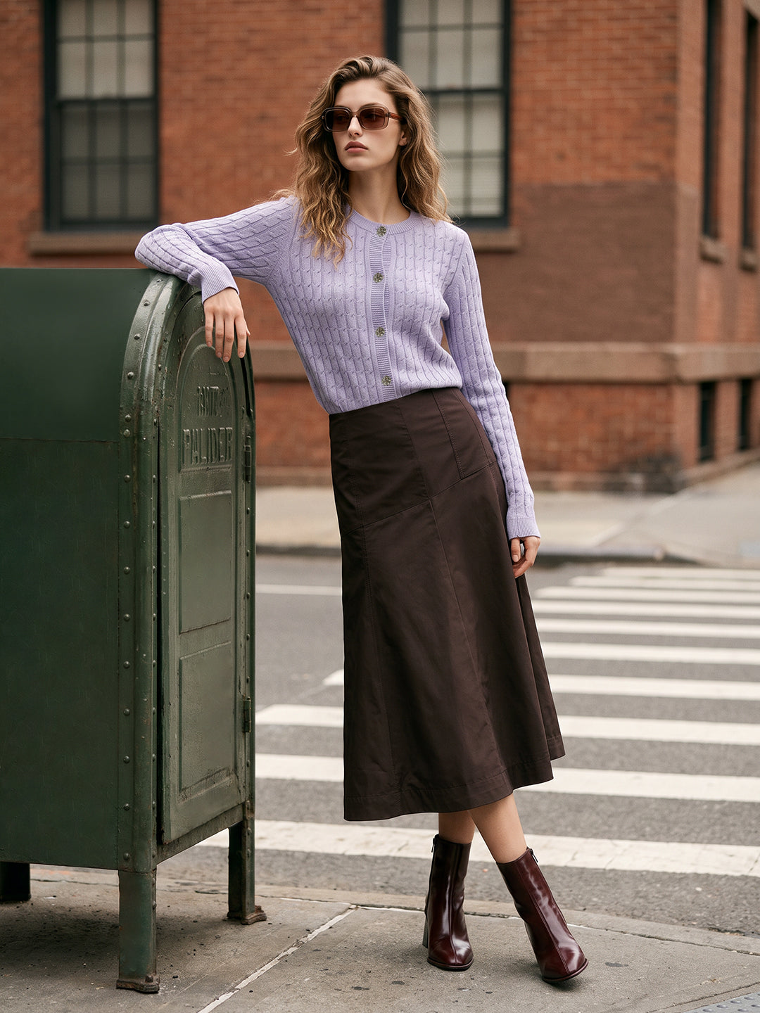 Purple Cable Knit Cardigan