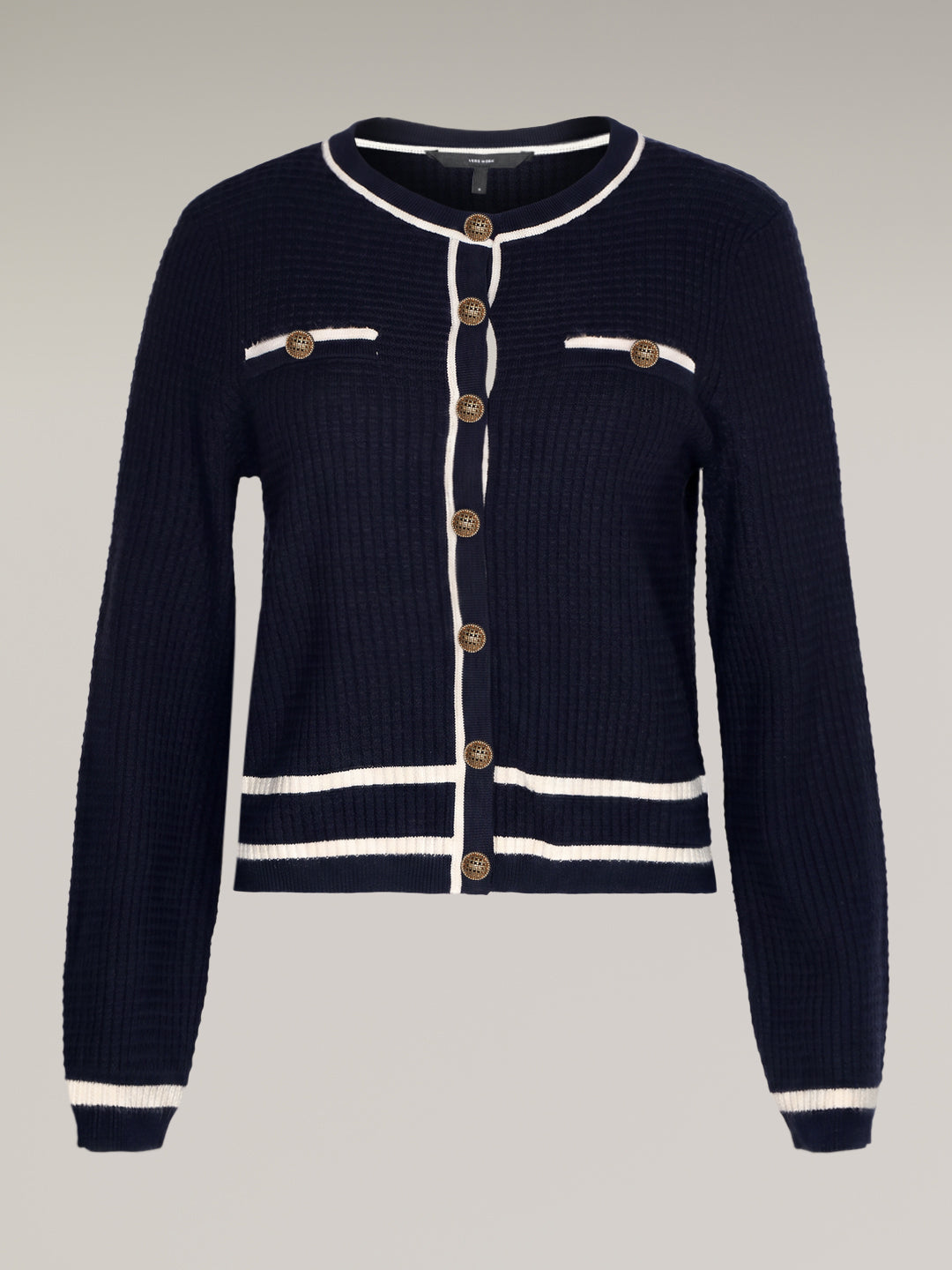 Ribbed Knit Contrast Trim Cardigan