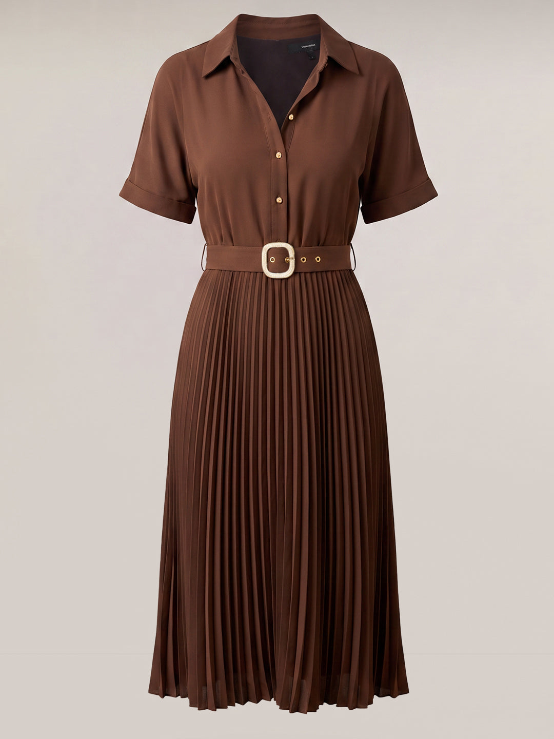 Dark Brown Pleated Shirt Dress