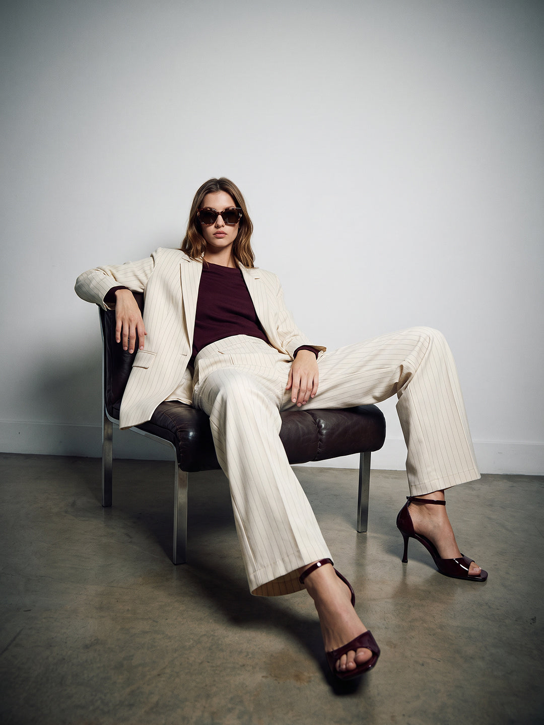 Beige Striped Pants