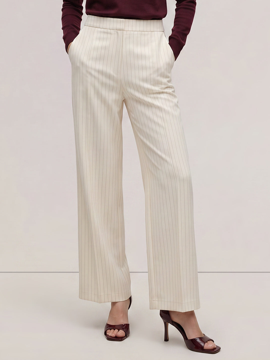 Beige Striped Pants