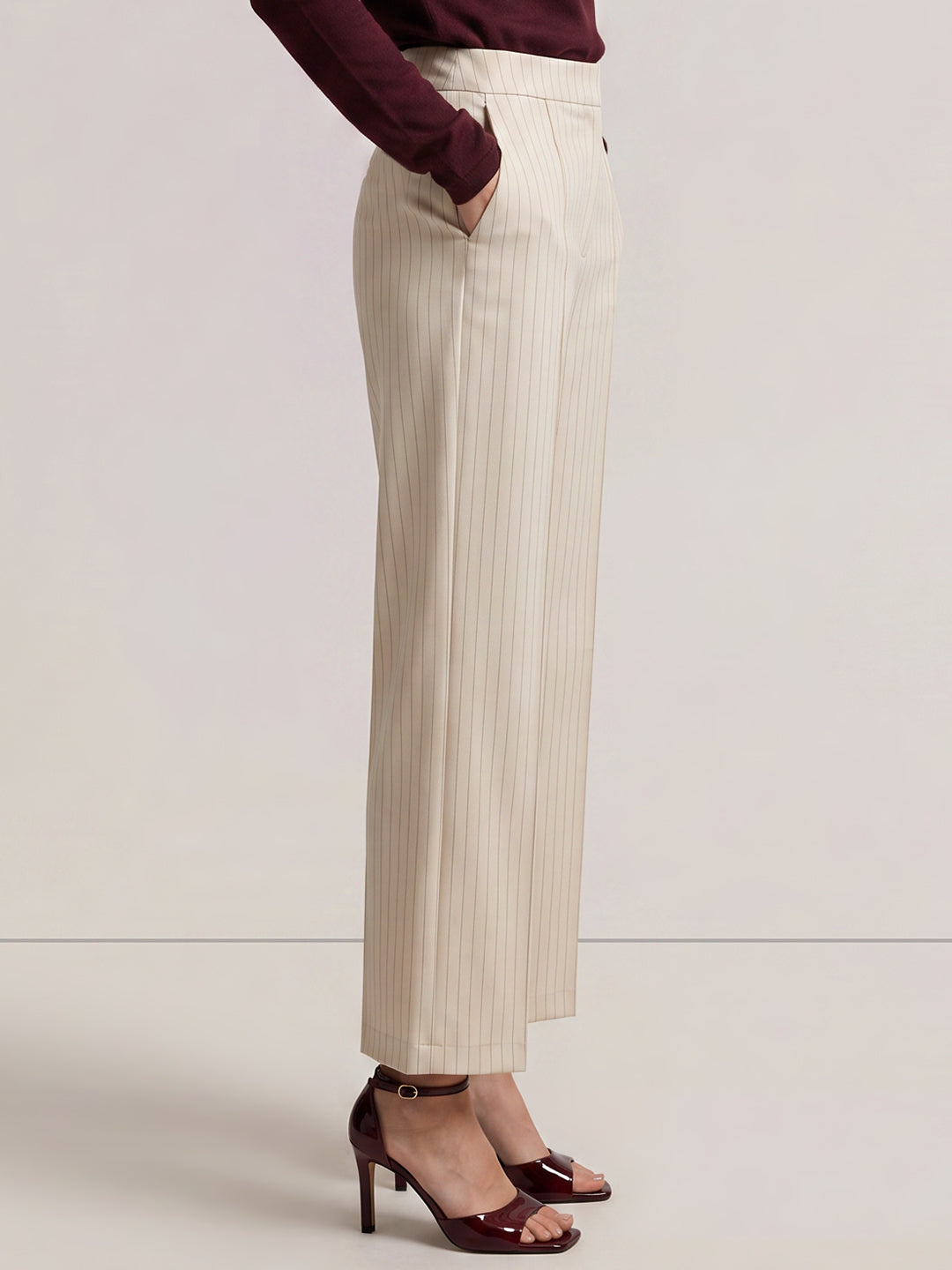 Beige Striped Pants