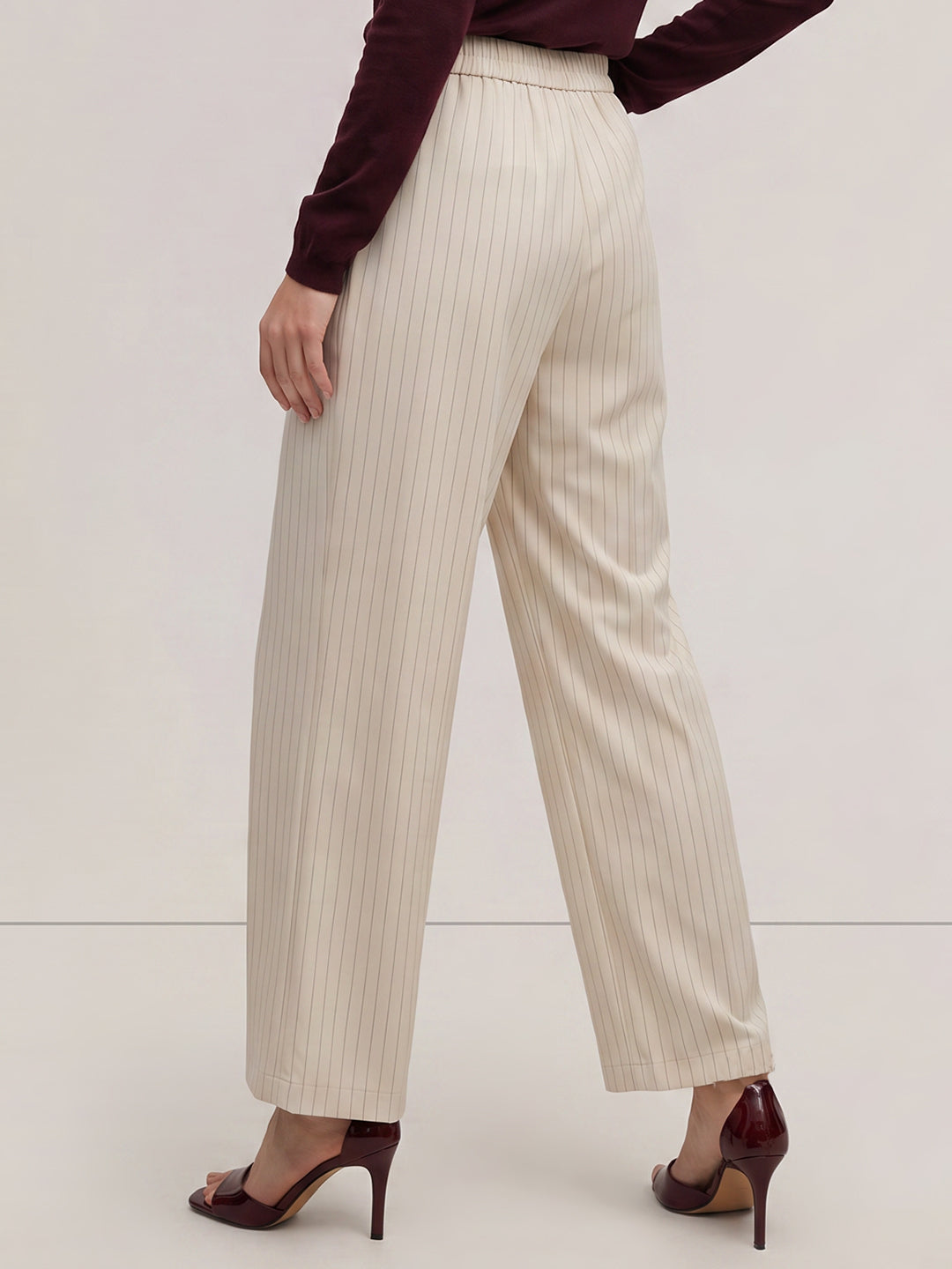 Beige Striped Pants