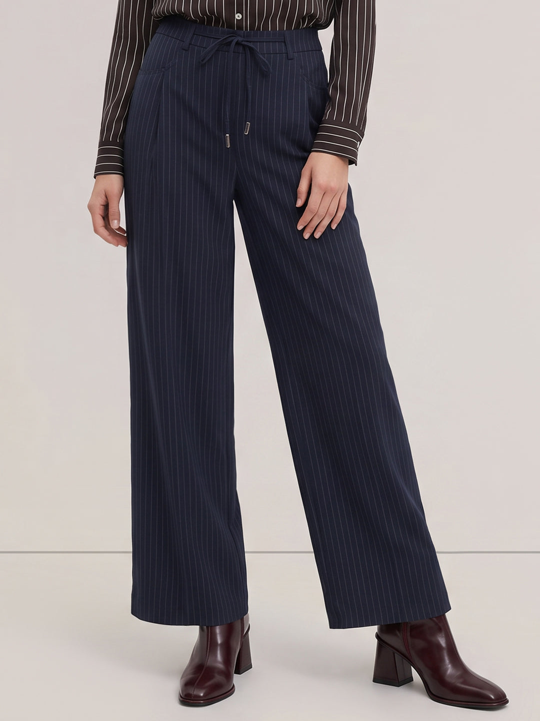 Navy Blue Pinstripe Pants