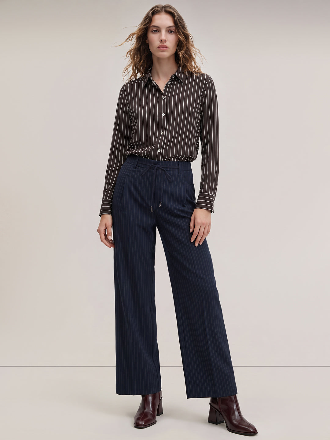 Navy Blue Pinstripe Pants