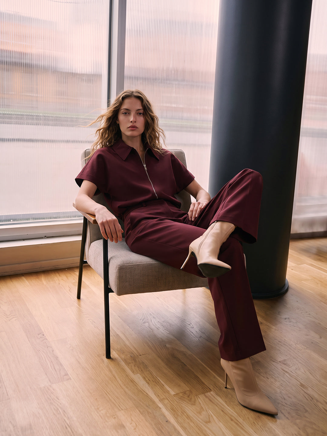 Burgundy Wide Leg Pants