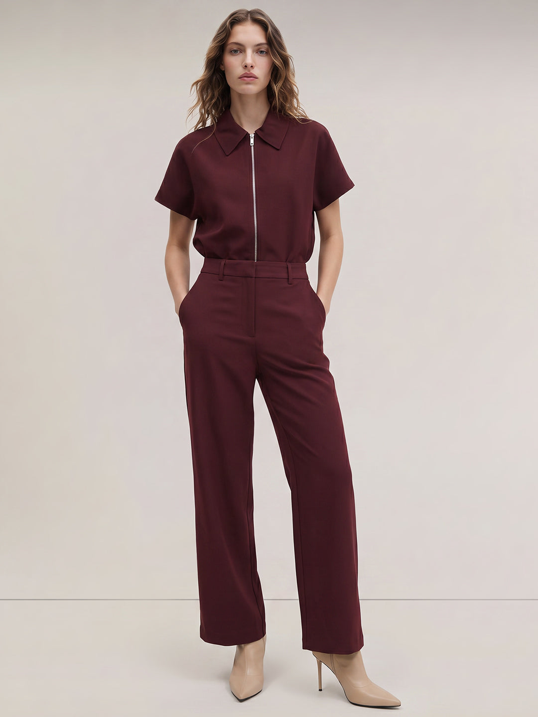 Burgundy Wide Leg Pants