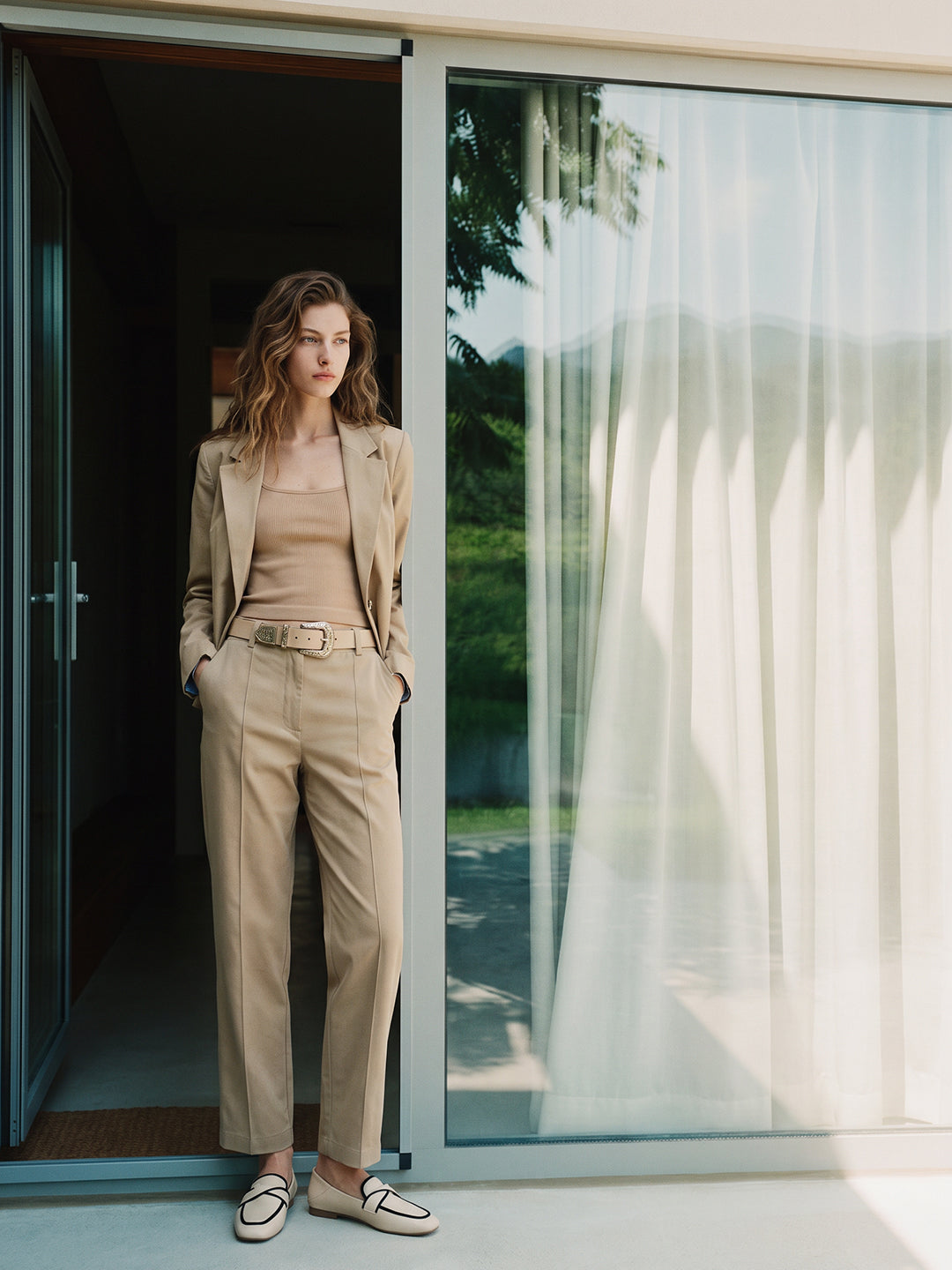 Beige Barrel Fit Pants