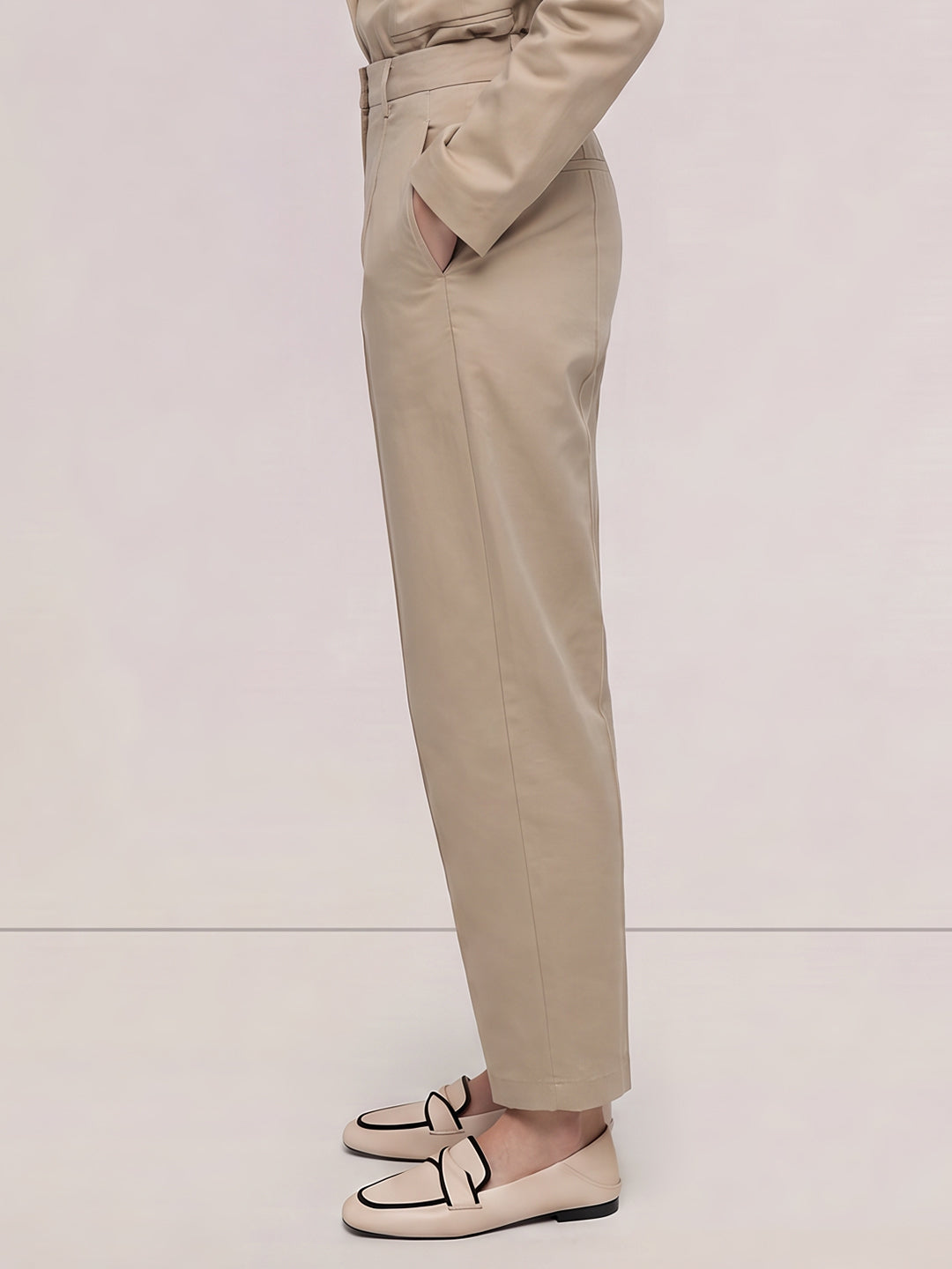 Beige Barrel Fit Pants