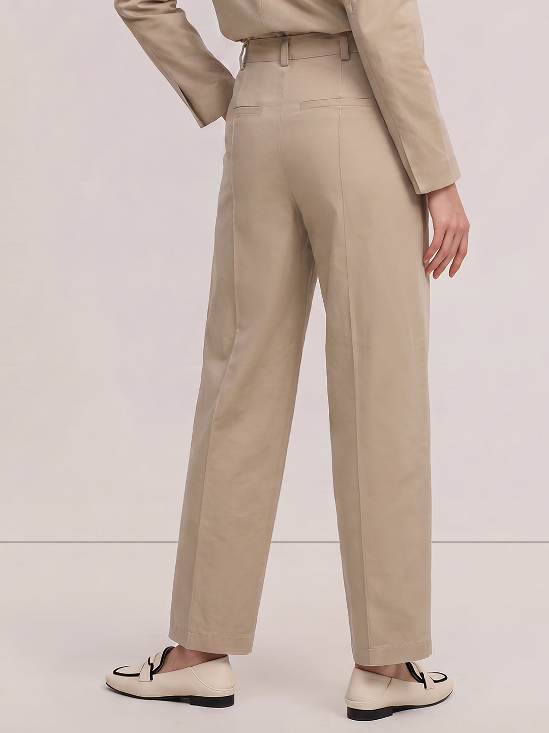 Beige Barrel Fit Pants