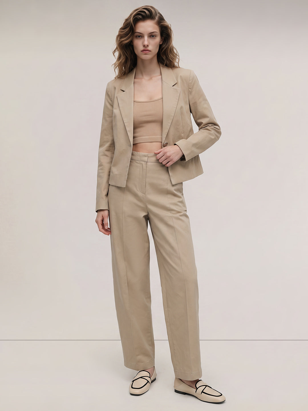 Beige Barrel Fit Pants