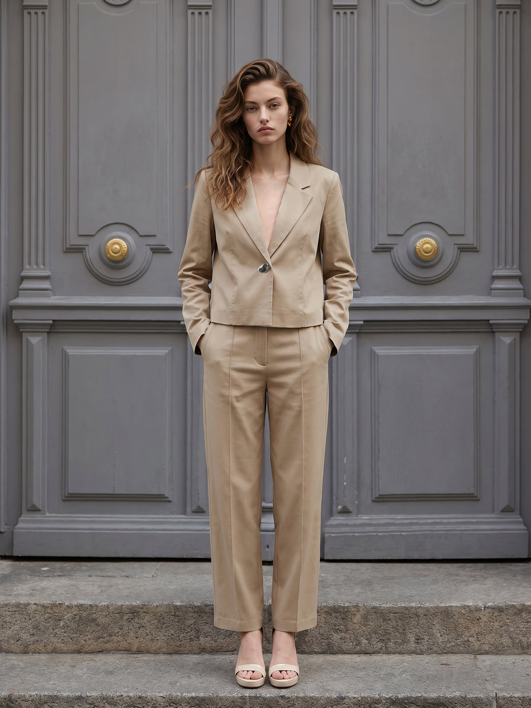 Beige Tailored Short Blazer