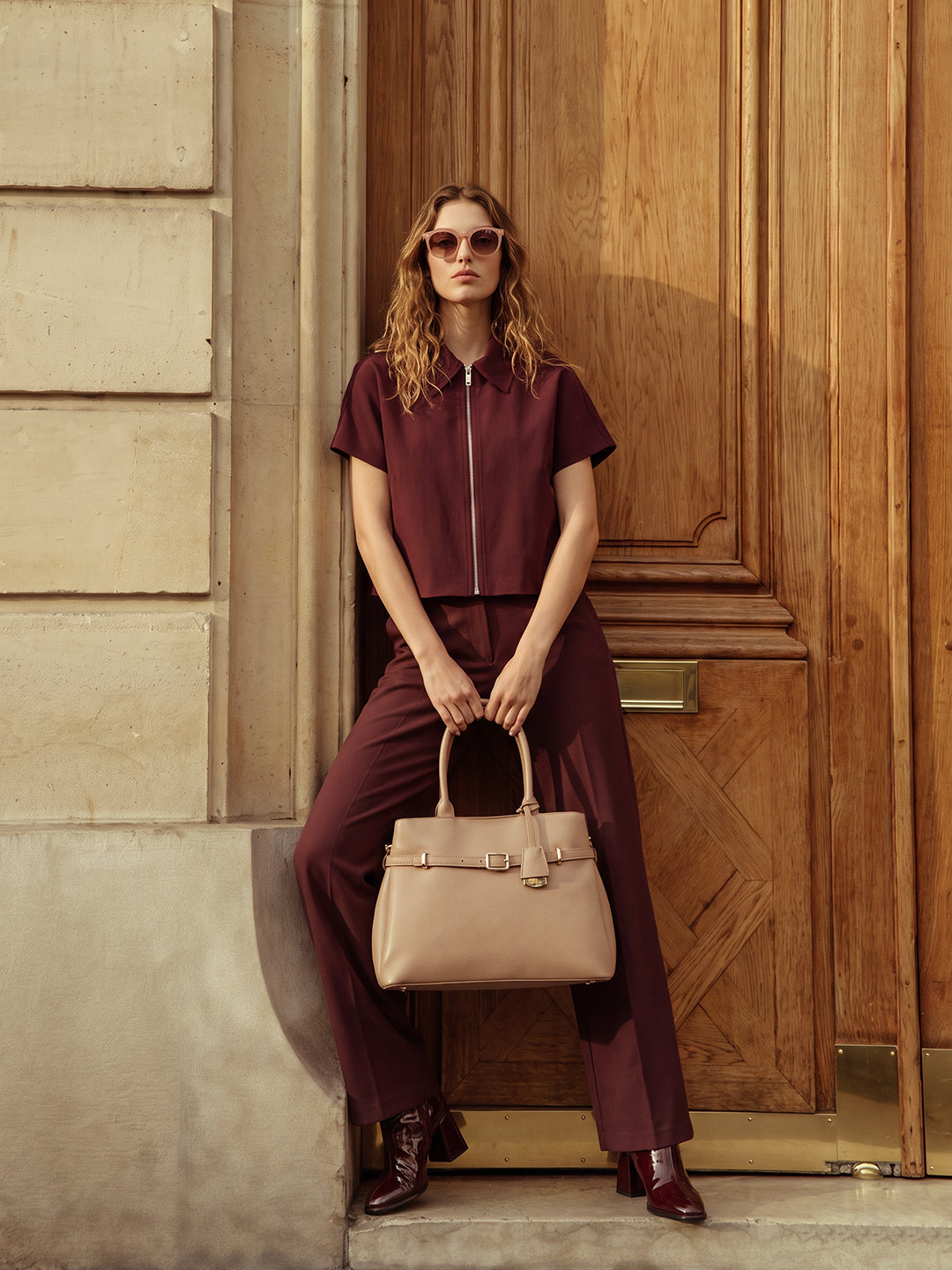 Burgundy Zip-Up Shirt