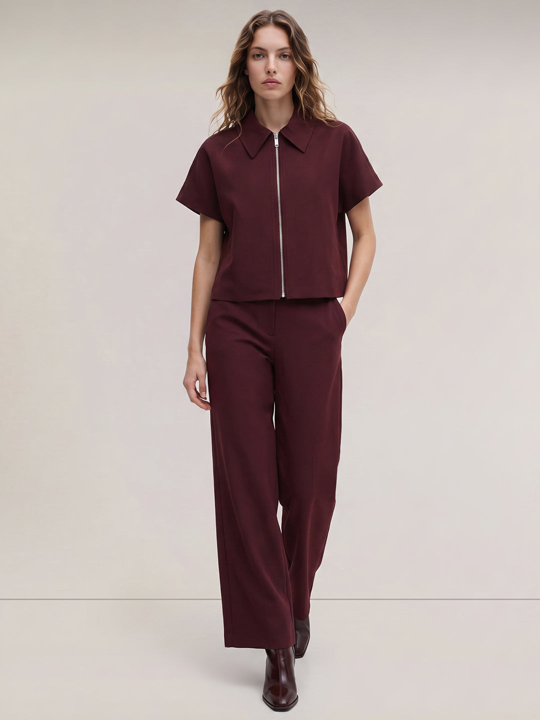 Burgundy Zip-Up Shirt