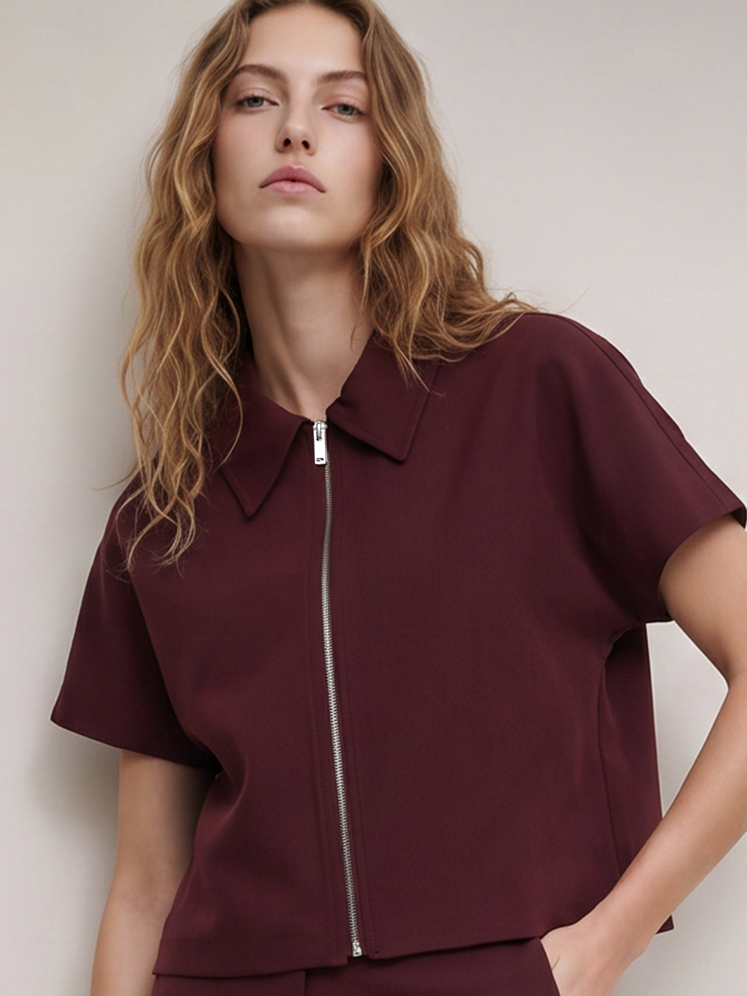 Burgundy Zip-Up Shirt