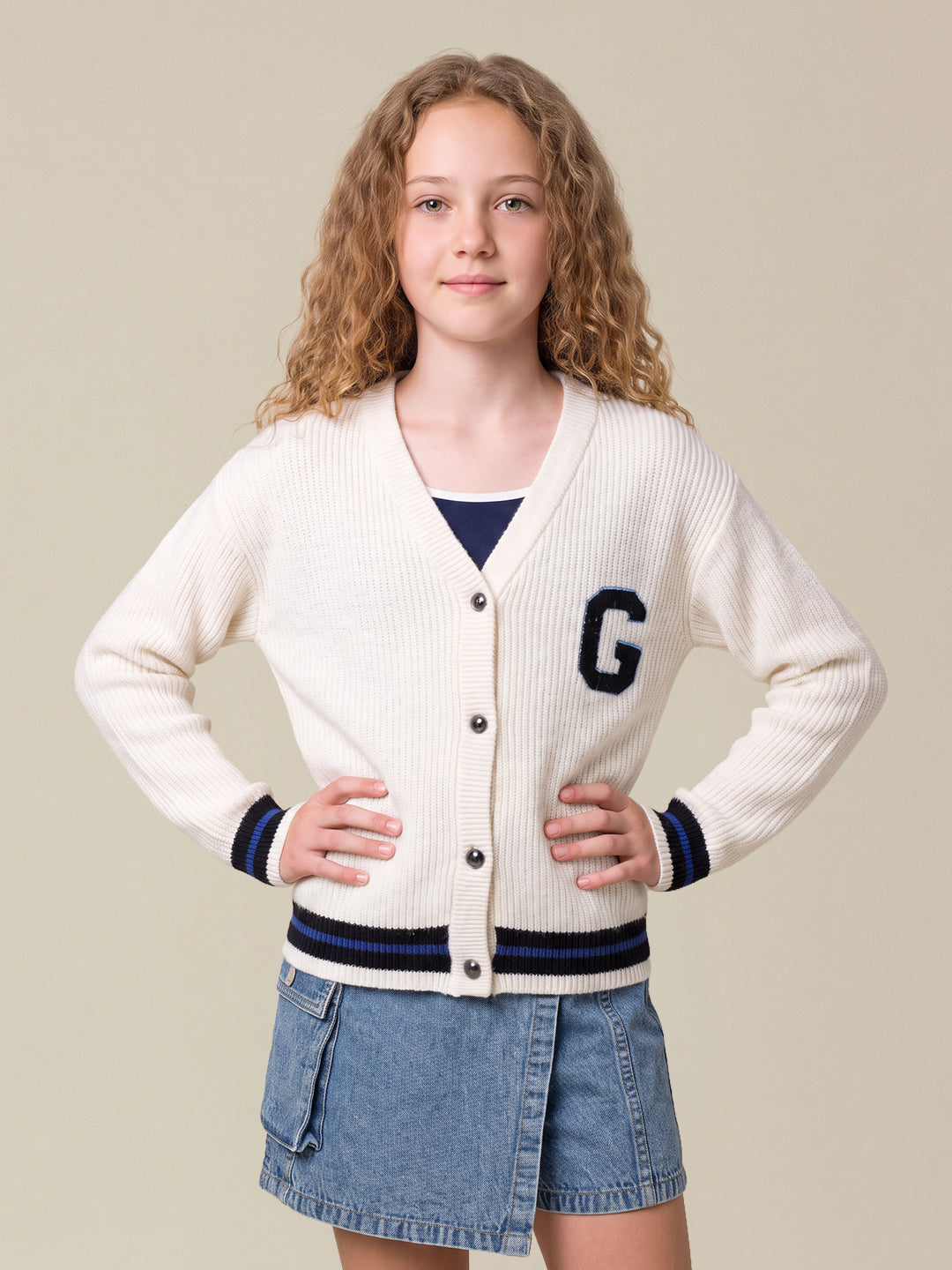 GIRLS White Knit Cardigan