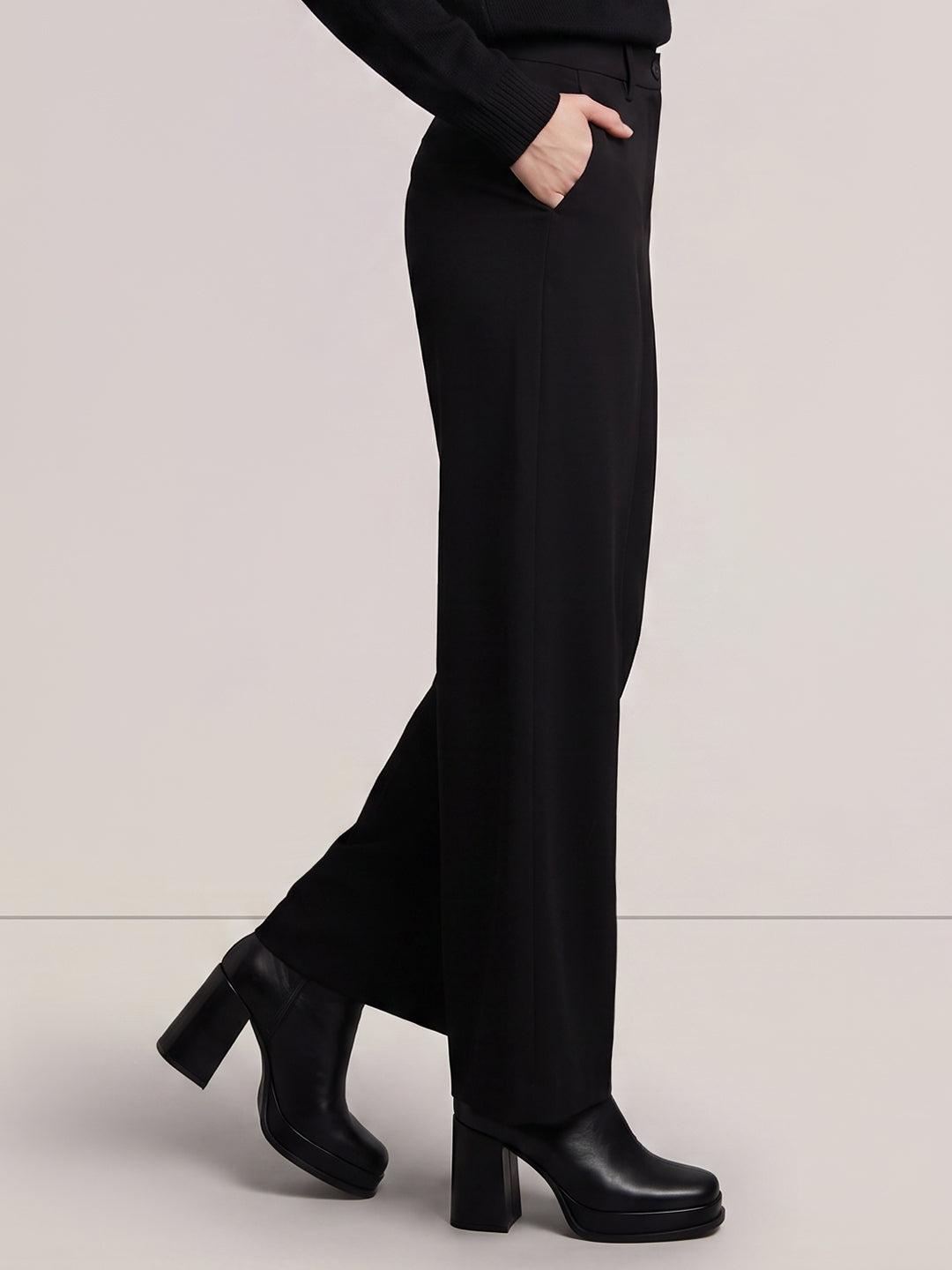Black Mid Rise Wide Leg Pants