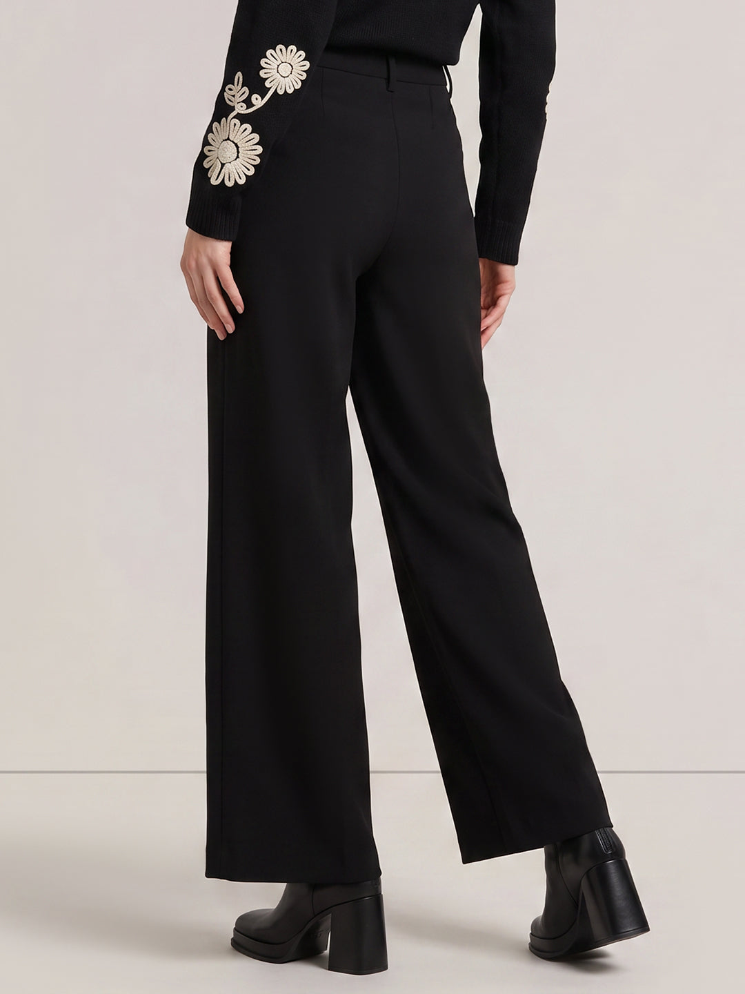 Black Mid Rise Wide Leg Pants