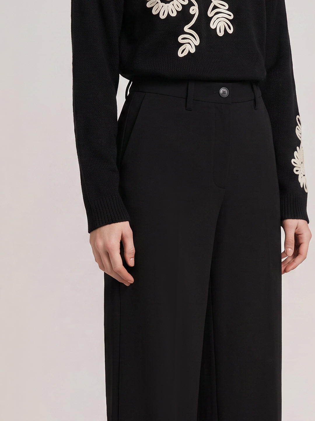 Black Mid Rise Wide Leg Pants