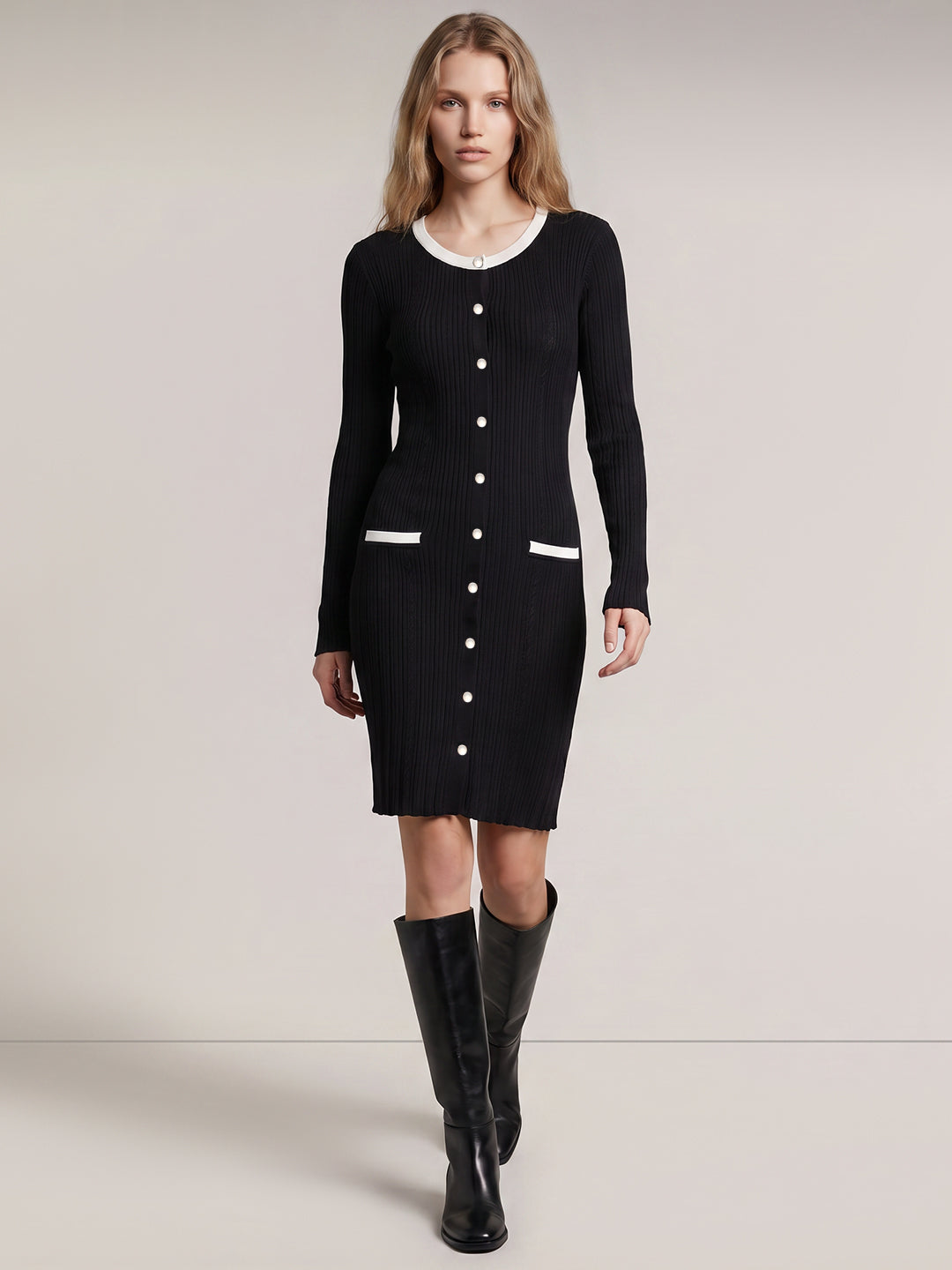 Contrast Trim Knit Mini Dress